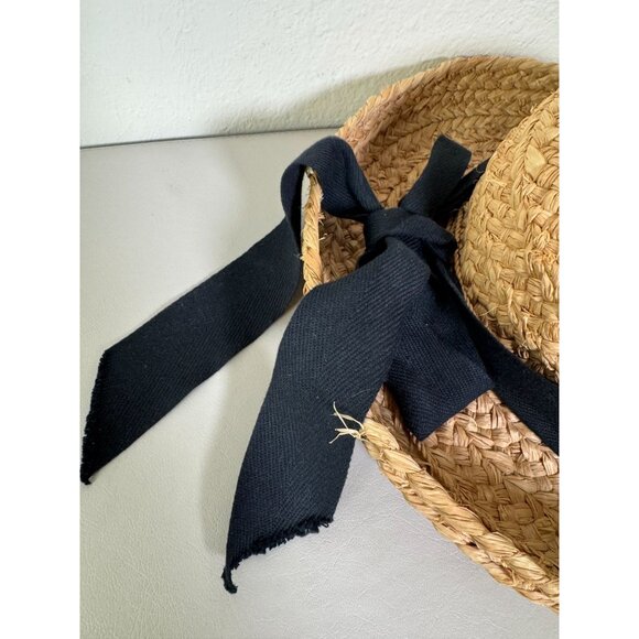 Helen Kaminski Women Natural 100% Raffia Boater Sun Hat Black Ribbon Handmade OS main image 5